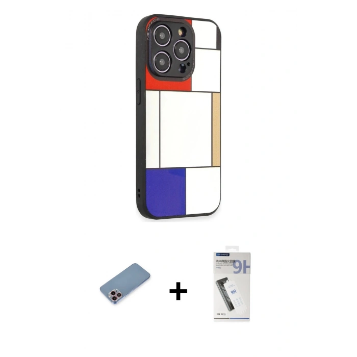 MARSİLYAN™- iPhone 12 Pro Max Kılıf Odak Klasik Serisi - Şeffaf Uv Polymer Nano Ekran Koruyucu + Shine Kamera Lens Koruma Cam - PE