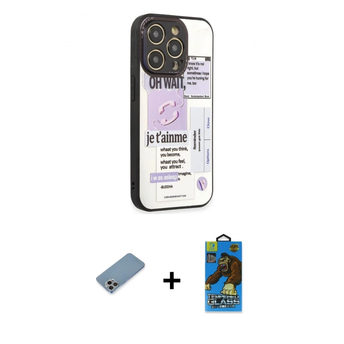 MARSİLYAN™- iPhone 12 Pro Max Kılıf Odak Klasik Serisi - Siyah 18D Cam Ekran Koruyucu + Shine Kamera Lens Koruma Cam - GI