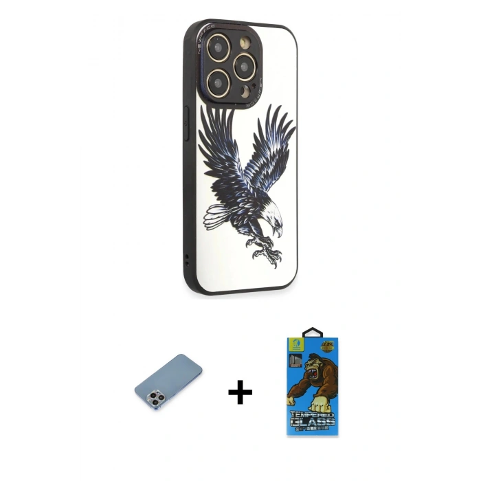 MARSİLYAN™- iPhone 12 Pro Max Kılıf Odak Klasik Serisi - Siyah 18D Cam Ekran Koruyucu + Shine Kamera Lens Koruma Cam - GI