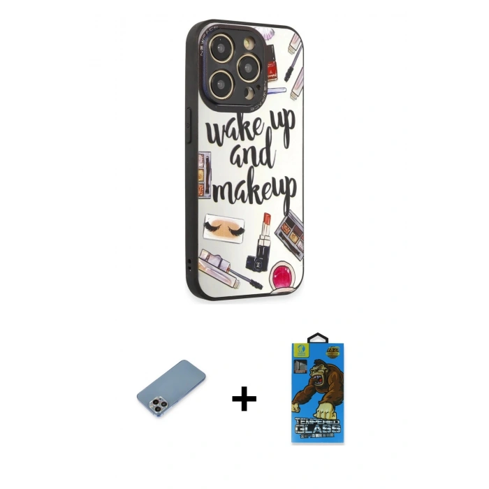 MARSİLYAN™- iPhone 12 Pro Max Kılıf Odak Klasik Serisi - Siyah 18D Cam Ekran Koruyucu + Shine Kamera Lens Koruma Cam - GI