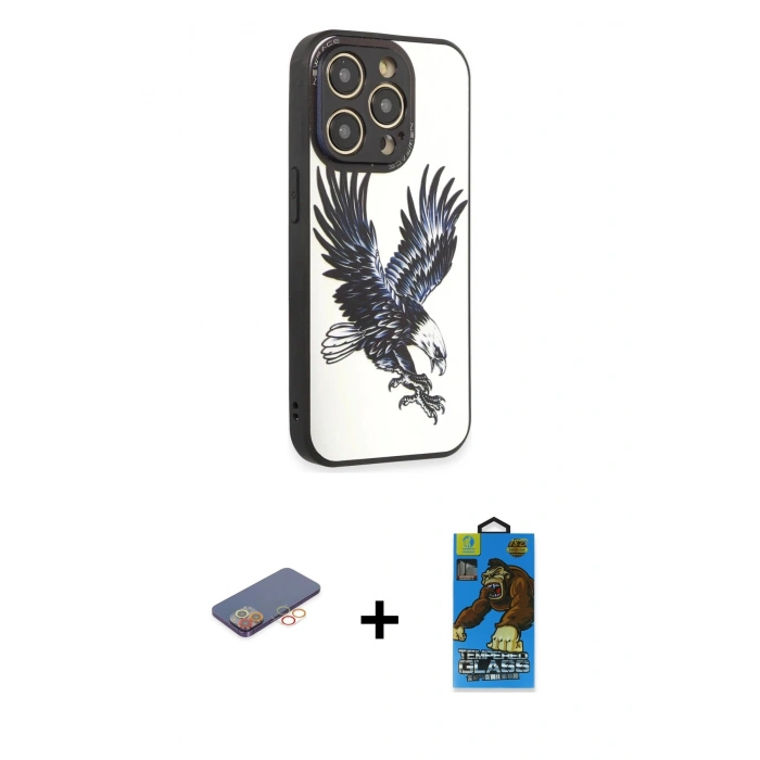 MARSİLYAN™- iPhone 12 Pro Max Kılıf Odak Klasik Serisi - Siyah 18D Cam Ekran Koruyucu + Renkli Kamera Lens Koruma Cam - TU