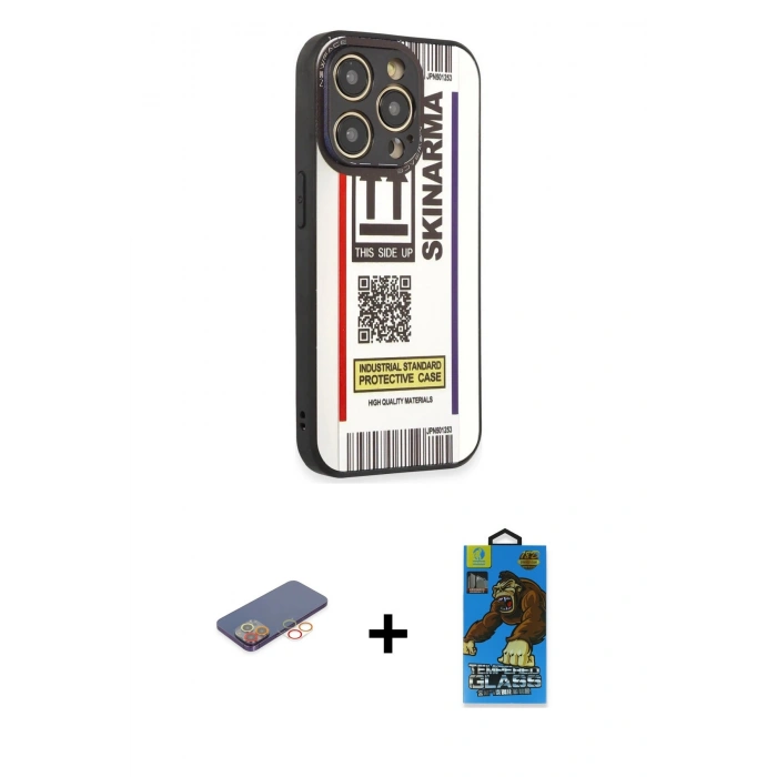 MARSİLYAN™- iPhone 12 Pro Max Kılıf Odak Klasik Serisi - Siyah 18D Cam Ekran Koruyucu + Renkli Kamera Lens Koruma Cam - TU