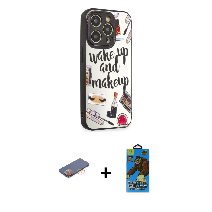 MARSİLYAN™- iPhone 12 Pro Max Kılıf Odak Klasik Serisi - Siyah 18D Cam Ekran Koruyucu + Renkli Kamera Lens Koruma Cam - TU