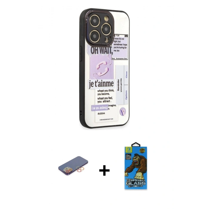 MARSİLYAN™- iPhone 12 Pro Max Kılıf Odak Klasik Serisi - Siyah 18D Cam Ekran Koruyucu + Renkli Kamera Lens Koruma Cam - TU