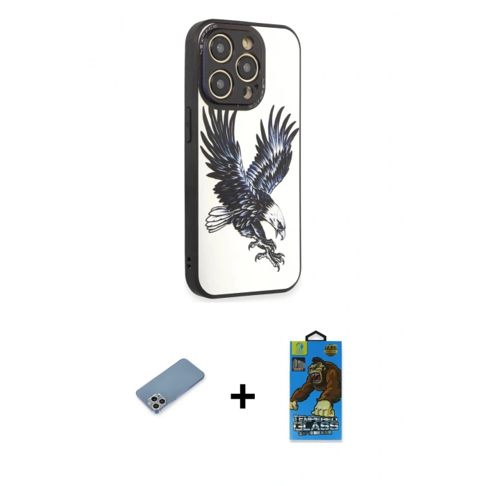 MARSİLYAN™- iPhone 12 Pro Max Kılıf Odak Klasik Serisi - Siyah 18D Cam Ekran Koruyucu + Shine Kamera Lens Koruma Cam - GS