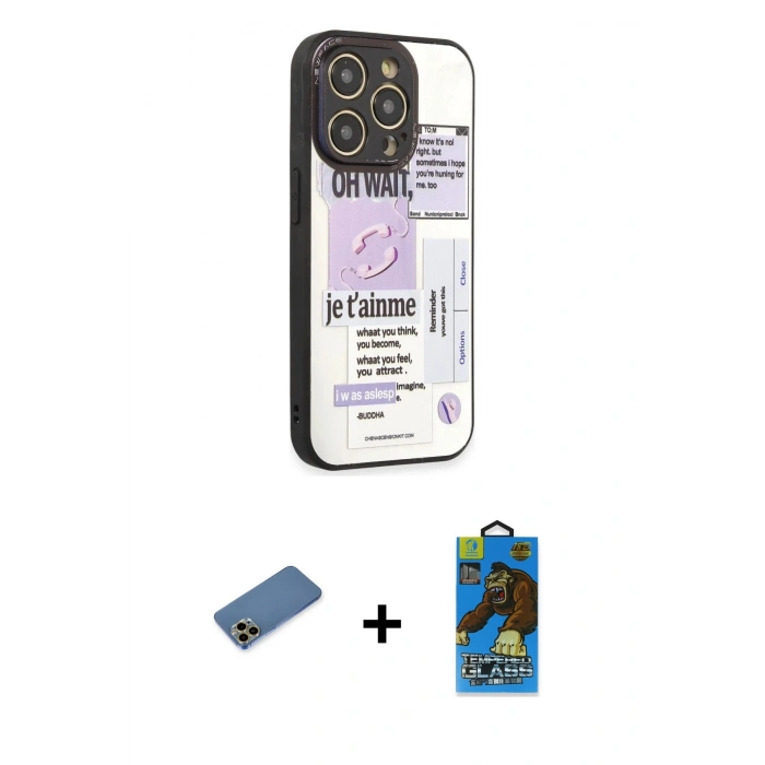 MARSİLYAN™- iPhone 12 Pro Max Kılıf Odak Klasik Serisi - Siyah 18D Cam Ekran Koruyucu + Shine Kamera Lens Koruma Cam - GD
