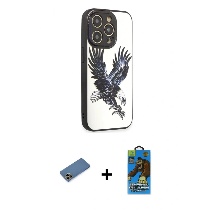 MARSİLYAN™- iPhone 12 Pro Max Kılıf Odak Klasik Serisi - Siyah 18D Cam Ekran Koruyucu + Shine Kamera Lens Koruma Cam - GD