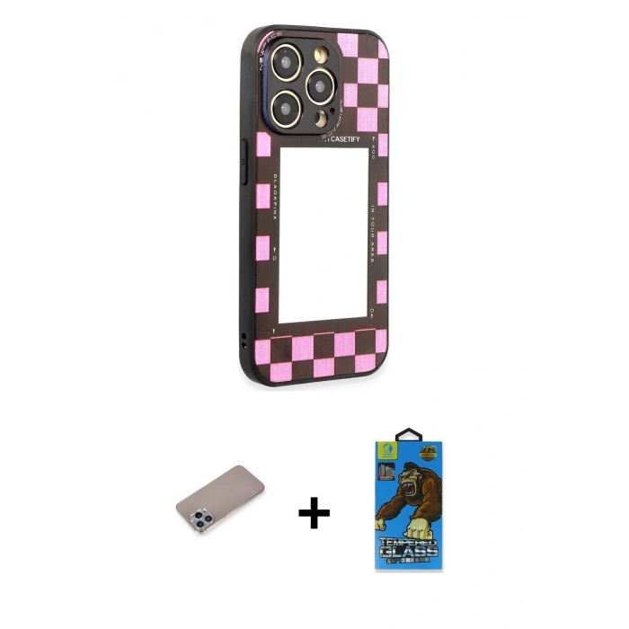 MARSİLYAN™- iPhone 12 Pro Max Kılıf Odak Klasik Serisi - Siyah 18D Cam Ekran Koruyucu + Shine Kamera Lens Koruma Cam - SABE
