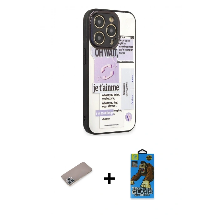 MARSİLYAN™- iPhone 12 Pro Max Kılıf Odak Klasik Serisi - Siyah 18D Cam Ekran Koruyucu + Shine Kamera Lens Koruma Cam - SABE