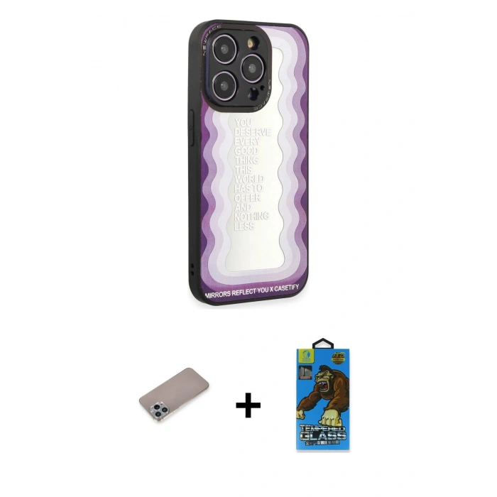 MARSİLYAN™- iPhone 12 Pro Max Kılıf Odak Klasik Serisi - Siyah 18D Cam Ekran Koruyucu + Shine Kamera Lens Koruma Cam - SABE