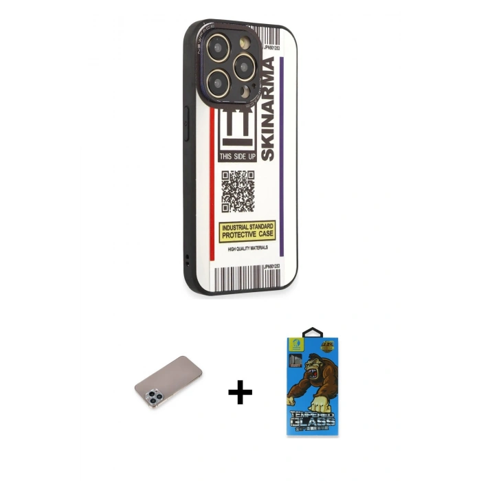 MARSİLYAN™- iPhone 12 Pro Max Kılıf Odak Klasik Serisi - Siyah 18D Cam Ekran Koruyucu + Shine Kamera Lens Koruma Cam - SABE