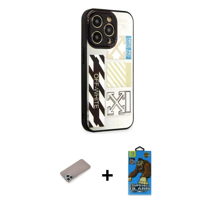 MARSİLYAN™- iPhone 12 Pro Max Kılıf Odak Klasik Serisi - Siyah 18D Cam Ekran Koruyucu + Shine Kamera Lens Koruma Cam - SABE