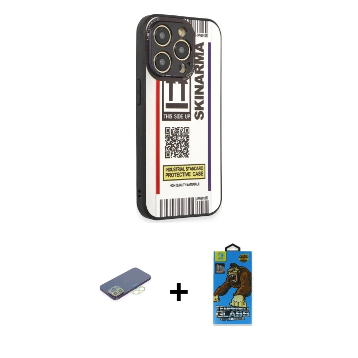MARSİLYAN™- iPhone 12 Pro Max Kılıf Odak Klasik Serisi - Siyah 18D Cam Ekran Koruyucu + Renkli Kamera Lens Koruma Cam - YL