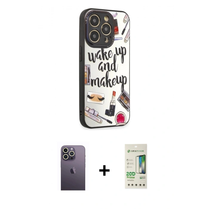 MARSİLYAN™- iPhone 12 Pro Max Kılıf Odak Klasik Serisi - Siyah 20D Premium Cam Ekran Koruyucu + Neon Fosforlu Kamera Lens - BZ