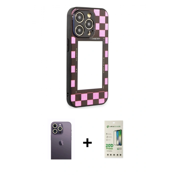 MARSİLYAN™- iPhone 12 Pro Max Kılıf Odak Klasik Serisi - Siyah 20D Premium Cam Ekran Koruyucu + Neon Fosforlu Kamera Lens - BZ