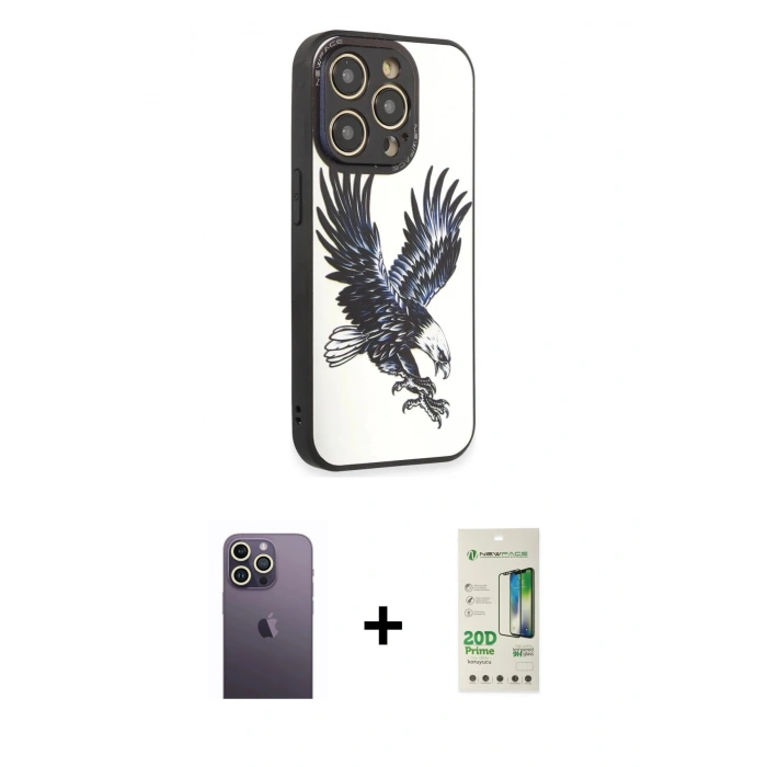 MARSİLYAN™- iPhone 12 Pro Max Kılıf Odak Klasik Serisi - Siyah 20D Premium Cam Ekran Koruyucu + Neon Fosforlu Kamera Lens - BZ