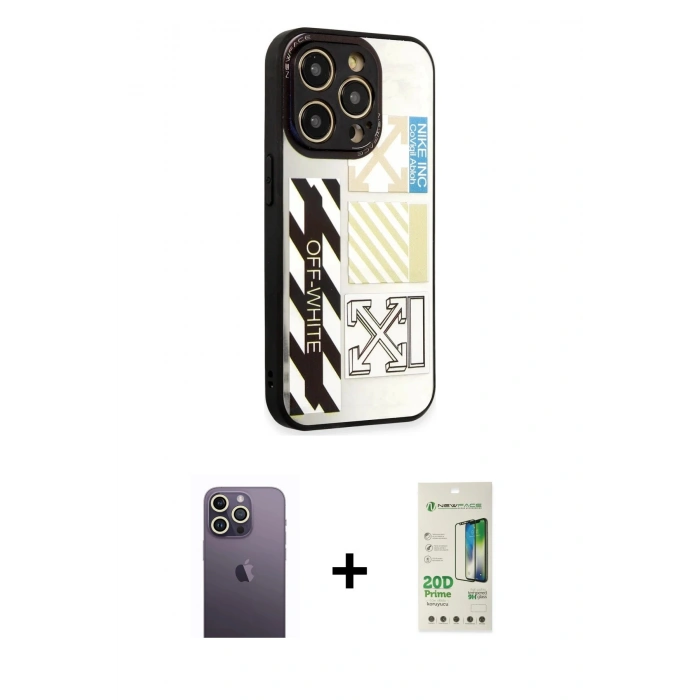 MARSİLYAN™- iPhone 12 Pro Max Kılıf Odak Klasik Serisi - Siyah 20D Premium Cam Ekran Koruyucu + Neon Fosforlu Kamera Lens - BZ