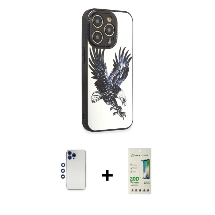 MARSİLYAN™- iPhone 12 Pro Max Kılıf Odak Klasik Serisi - Siyah 20D Premium Cam Ekran Koruyucu + Shine Kamera Lens - LT