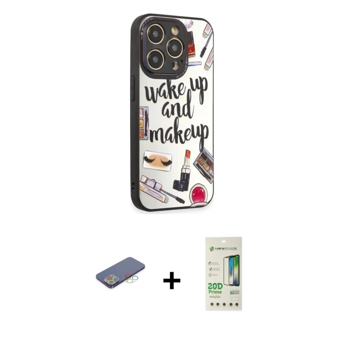 MARSİLYAN™- iPhone 12 Pro Max Kılıf Odak Klasik Serisi - Siyah 20D Premium Cam Ekran Koruyucu + Mavi Renkli Kamera Lens Koruma Cam