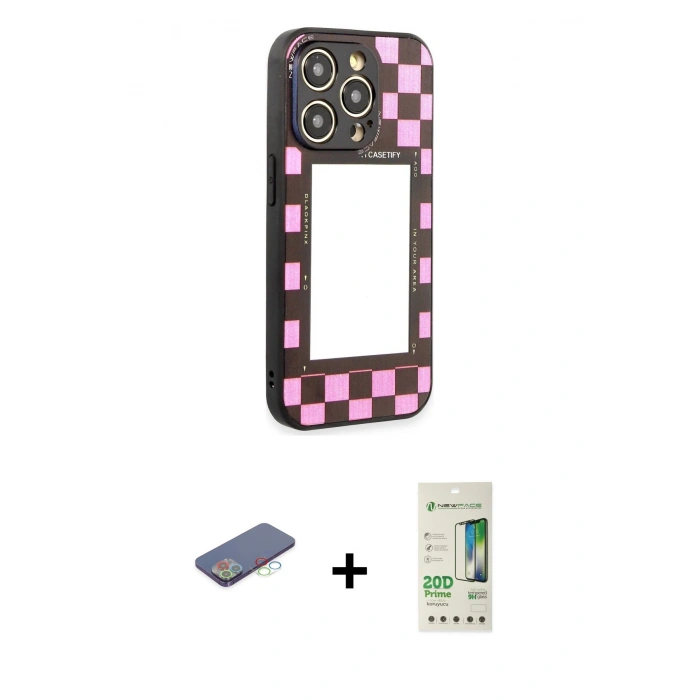 MARSİLYAN™- iPhone 12 Pro Max Kılıf Odak Klasik Serisi - Siyah 20D Premium Cam Ekran Koruyucu + Mavi Renkli Kamera Lens Koruma Cam