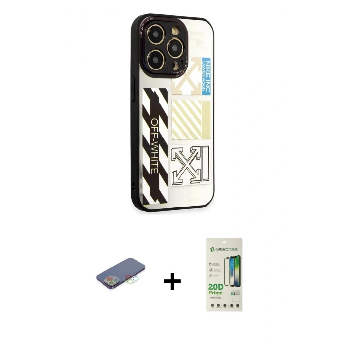 MARSİLYAN™- iPhone 12 Pro Max Kılıf Odak Klasik Serisi - Siyah 20D Premium Cam Ekran Koruyucu + Mavi Renkli Kamera Lens Koruma Cam