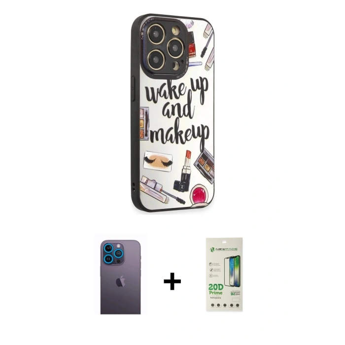 MARSİLYAN™- iPhone 12 Pro Max Kılıf Odak Klasik Serisi - Siyah 20D Premium Cam Ekran Koruyucu + Neon Fosforlu Kamera Lens - MI