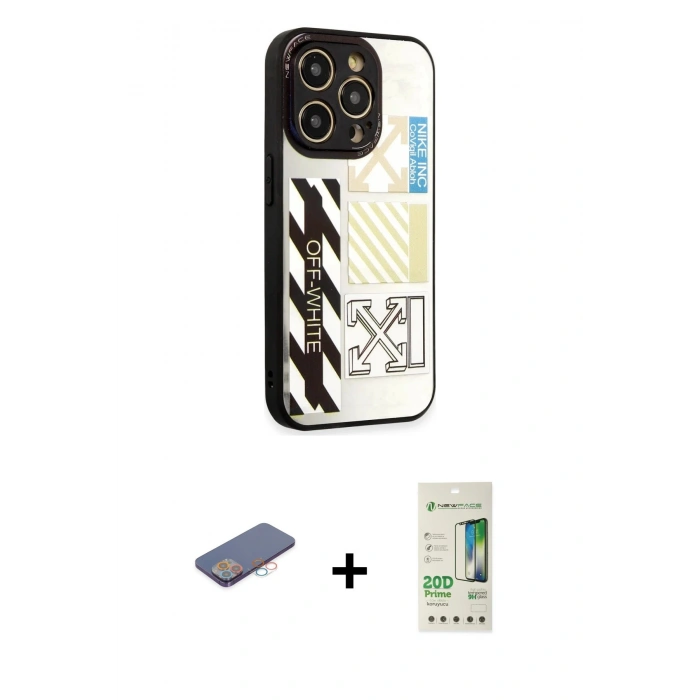 MARSİLYAN™- iPhone 12 Pro Max Kılıf Odak Klasik Serisi - Siyah 20D Premium Cam Ekran Koruyucu + Renkli Kamera Lens Koruma Cam - PE