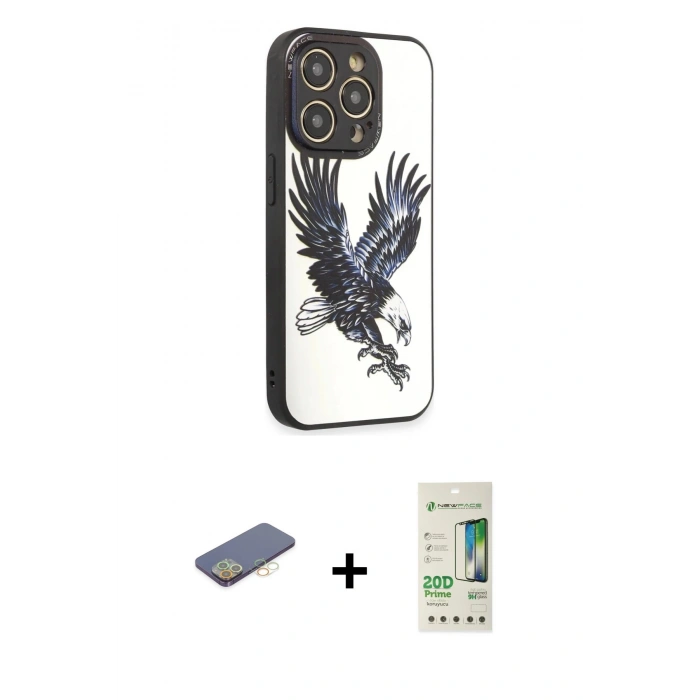 MARSİLYAN™- iPhone 12 Pro Max Kılıf Odak Klasik Serisi - Siyah 20D Premium Cam Ekran Koruyucu + Renkli Kamera Lens Koruma Cam - SI