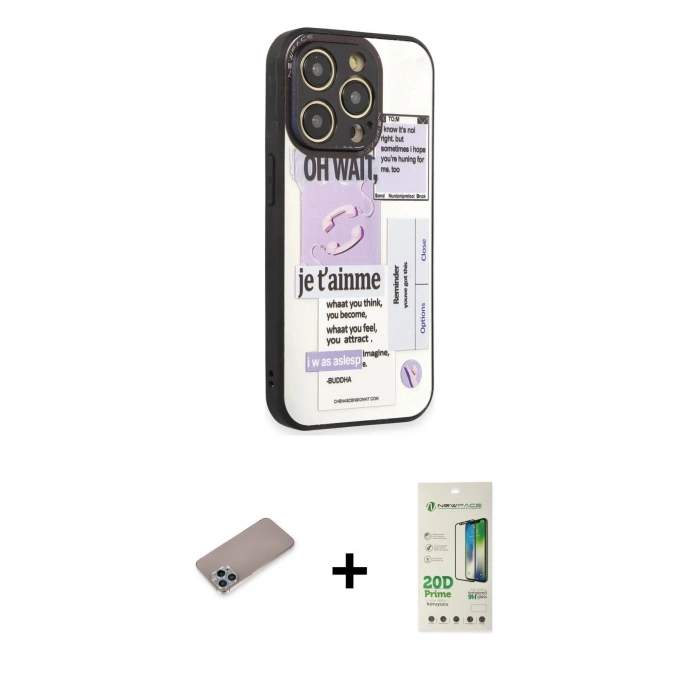 MARSİLYAN™- iPhone 12 Pro Max Kılıf Odak Klasik Serisi - Siyah 20D Premium Cam Ekran Koruyucu + Shine Kamera Lens Koruma Cam - SABE