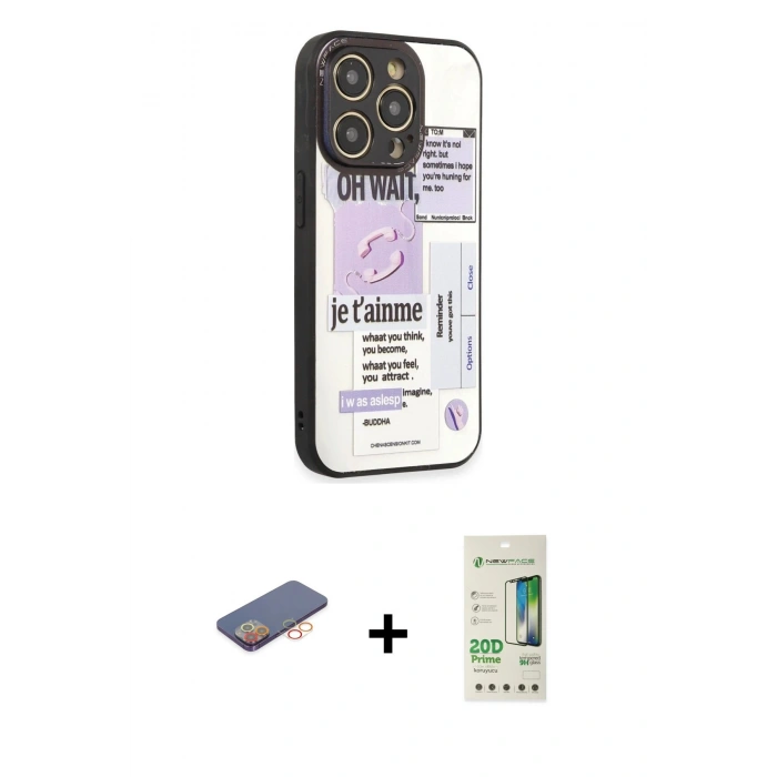 MARSİLYAN™- iPhone 12 Pro Max Kılıf Odak Klasik Serisi - Siyah 20D Premium Cam Ekran Koruyucu + Renkli Kamera Lens Koruma Cam - TU
