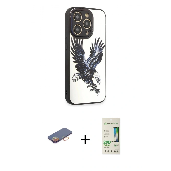 MARSİLYAN™- iPhone 12 Pro Max Kılıf Odak Klasik Serisi - Siyah 20D Premium Cam Ekran Koruyucu + Renkli Kamera Lens Koruma Cam - TU