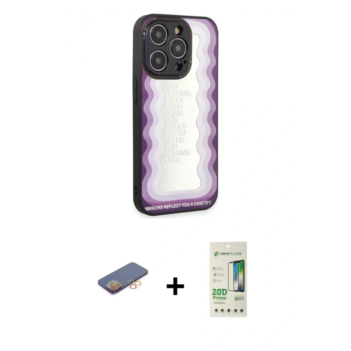MARSİLYAN™- iPhone 12 Pro Max Kılıf Odak Klasik Serisi - Siyah 20D Premium Cam Ekran Koruyucu + Renkli Kamera Lens Koruma Cam - TU