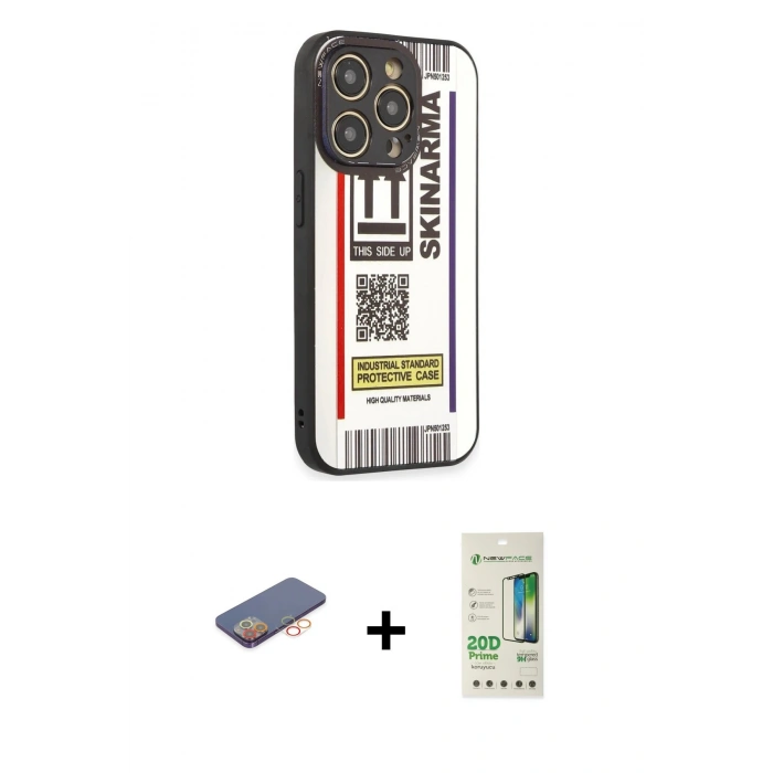 MARSİLYAN™- iPhone 12 Pro Max Kılıf Odak Klasik Serisi - Siyah 20D Premium Cam Ekran Koruyucu + Renkli Kamera Lens Koruma Cam - TU
