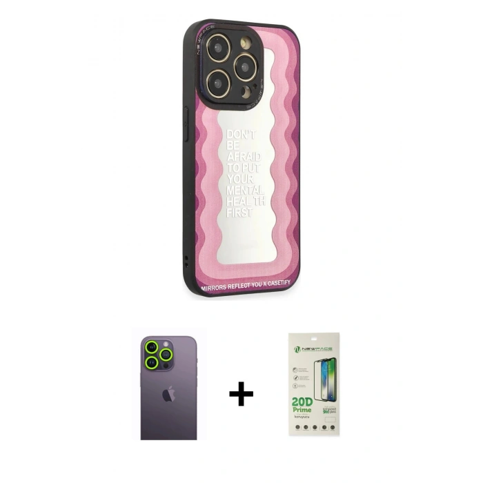 MARSİLYAN™- iPhone 12 Pro Max Kılıf Odak Klasik Serisi - Siyah 20D Premium Cam Ekran Koruyucu + Neon Fosforlu Kamera Lens - YL