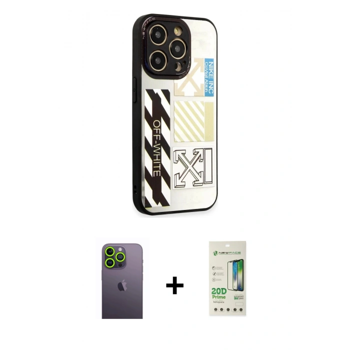 MARSİLYAN™- iPhone 12 Pro Max Kılıf Odak Klasik Serisi - Siyah 20D Premium Cam Ekran Koruyucu + Neon Fosforlu Kamera Lens - YL