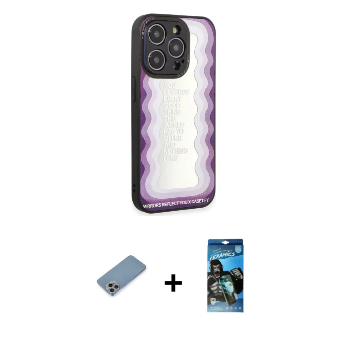 MARSİLYAN™- iPhone 12 Pro Max Kılıf Odak Klasik Serisi - Siyah 34D Izgaralı Cam + Shine Kamera Lens Koruma Cam - GI