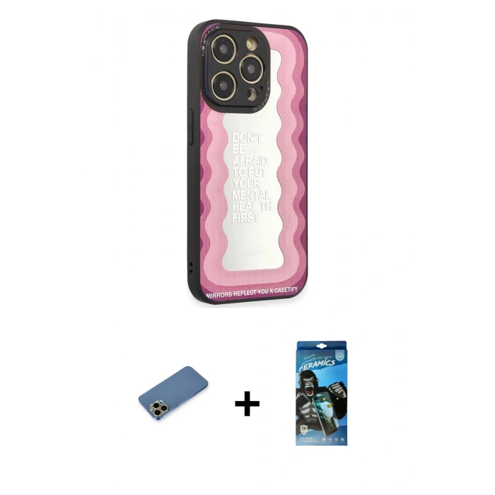 MARSİLYAN™- iPhone 12 Pro Max Kılıf Odak Klasik Serisi - Siyah 34D Izgaralı Cam + Shine Kamera Lens Koruma Cam - GD