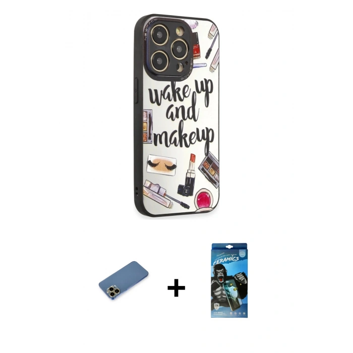 MARSİLYAN™- iPhone 12 Pro Max Kılıf Odak Klasik Serisi - Siyah 34D Izgaralı Cam + Shine Kamera Lens Koruma Cam - GD