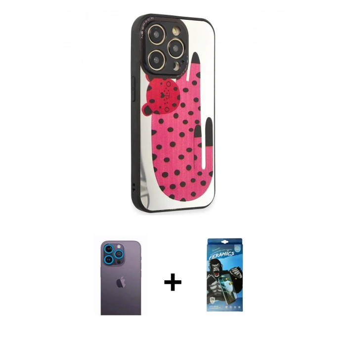 MARSİLYAN™- iPhone 12 Pro Max Kılıf Odak Klasik Serisi - Siyah 34D Izgaralı Cam + Neon Fosforlu Kamera Lens - MI