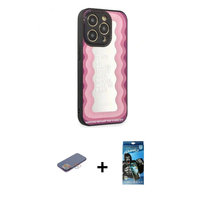 MARSİLYAN™- iPhone 12 Pro Max Kılıf Odak Klasik Serisi - Siyah 34D Izgaralı Cam + Renkli Kamera Lens Koruma Cam - PE