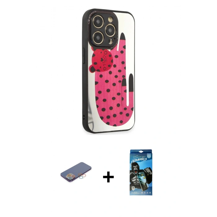 MARSİLYAN™- iPhone 12 Pro Max Kılıf Odak Klasik Serisi - Siyah 34D Izgaralı Cam + Renkli Kamera Lens Koruma Cam - PE