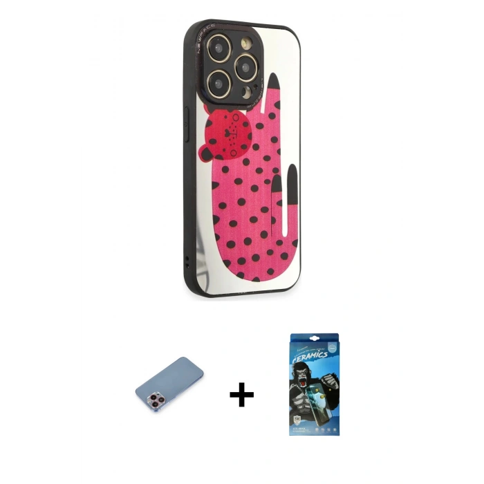 MARSİLYAN™- iPhone 12 Pro Max Kılıf Odak Klasik Serisi - Siyah 34D Izgaralı Cam + Shine Kamera Lens Koruma Cam - PE