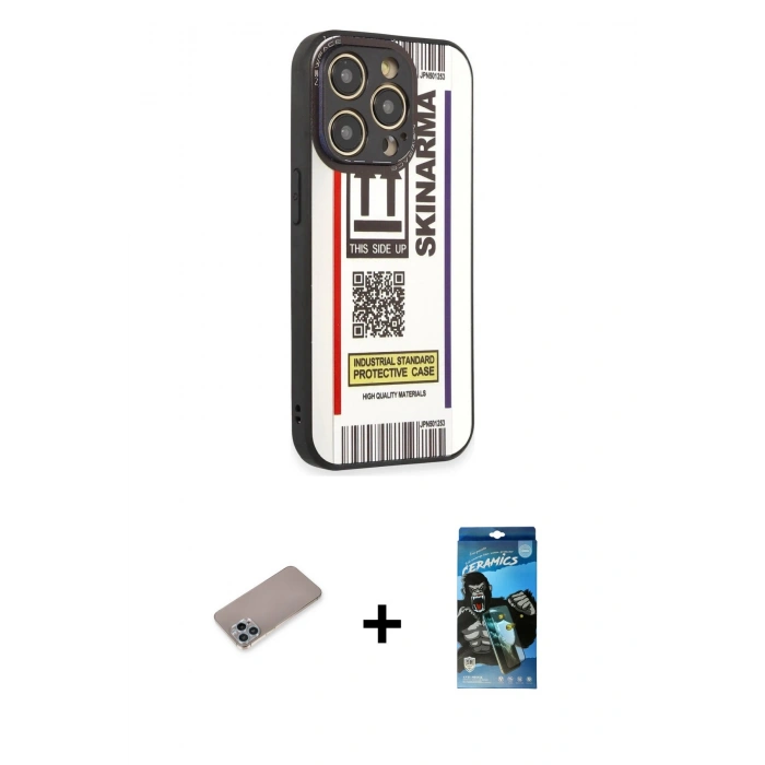 MARSİLYAN™- iPhone 12 Pro Max Kılıf Odak Klasik Serisi - Siyah 34D Izgaralı Cam + Shine Kamera Lens Koruma Cam - SABE