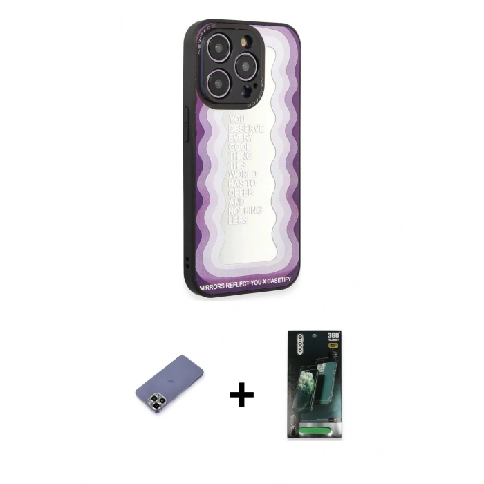 MARSİLYAN™- iPhone 12 Pro Max Kılıf Odak Klasik Serisi - Siyah 360 Mat Full Body Arka Koruyucu + Metal Kamera Lens Koruma Cam - GD