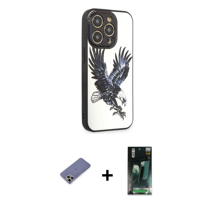 MARSİLYAN™- iPhone 12 Pro Max Kılıf Odak Klasik Serisi - Siyah 360 Mat Full Body Arka Koruyucu + Metal Kamera Lens Koruma Cam - GD