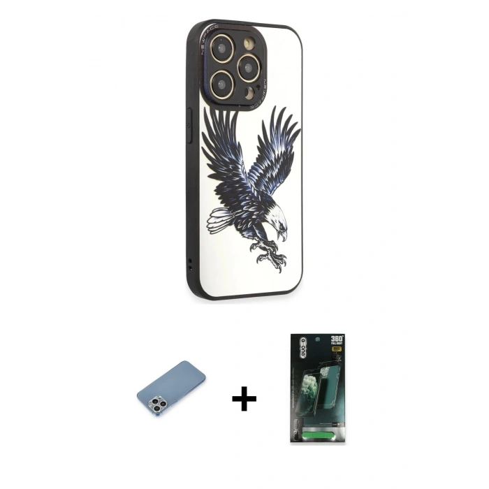 MARSİLYAN™- iPhone 12 Pro Max Kılıf Odak Klasik Serisi - Siyah 360 Mat Full Body Arka Koruyucu + Shine Kamera Lens Koruma Cam - GS