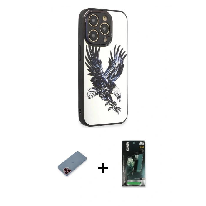 MARSİLYAN™- iPhone 12 Pro Max Kılıf Odak Klasik Serisi - Siyah 360 Mat Full Body Arka Koruyucu + Kırmızı Metal Kamera Lens Koruma Cam