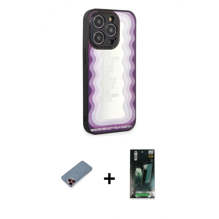 MARSİLYAN™- iPhone 12 Pro Max Kılıf Odak Klasik Serisi - Siyah 360 Mat Full Body Arka Koruyucu + Kırmızı Metal Kamera Lens Koruma Cam