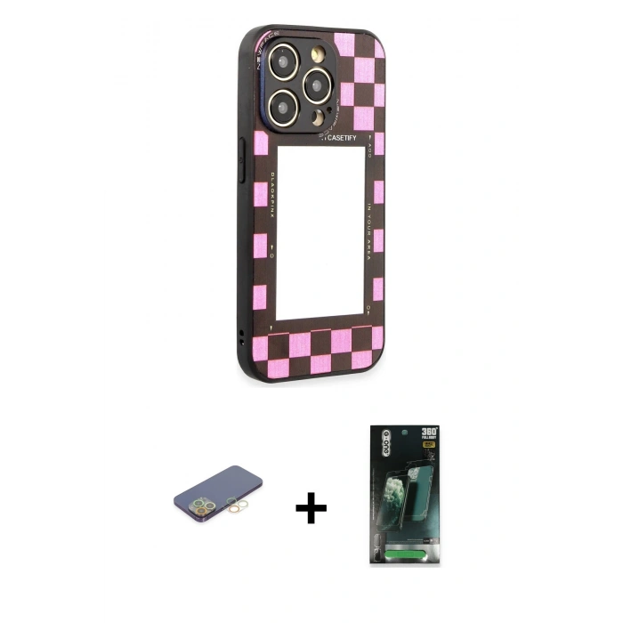MARSİLYAN™- iPhone 12 Pro Max Kılıf Odak Klasik Serisi - Siyah 360 Mat Full Body Arka Koruyucu + Renkli Kamera Lens Koruma Cam - SI