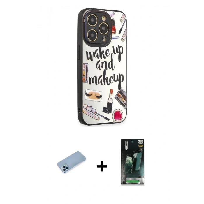 MARSİLYAN™- iPhone 12 Pro Max Kılıf Odak Klasik Serisi - Siyah 360 Mat Full Body Arka Koruyucu + Shine Kamera Lens Koruma Cam - MI